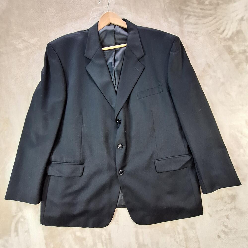 Jones New York Suit Jacket Mens 50 Black Wool Ventless 3 Button Business Formal